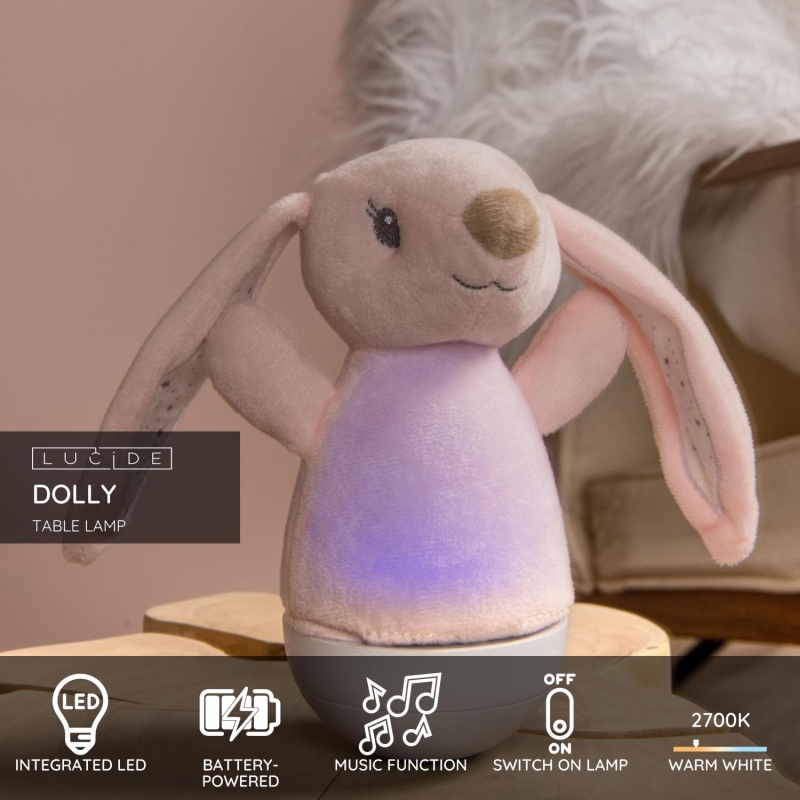 Lucide DOLLY - Stolná lampa pre deti - Batérie - S hudobným prvkom - Ružová